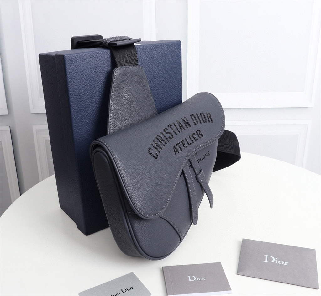 Dior 1ADPO093 Saddle Men Bag Grained Calfskin Gray