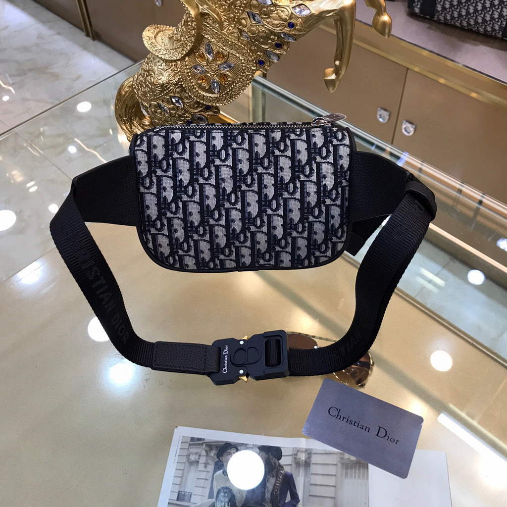 Dior 1ADPO223 Saddle Belt Bag Dior Oblique Galaxy Leather Black and Beige