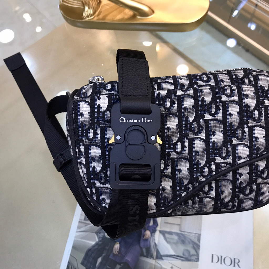 Dior 1ADPO223 Saddle Belt Bag Dior Oblique Galaxy Leather Black and Beige