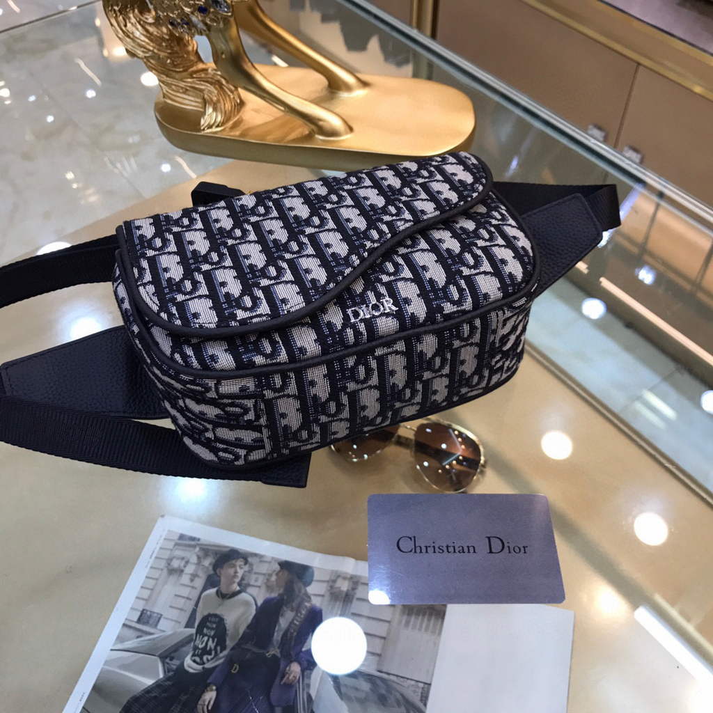 Dior 1ADPO223 Saddle Belt Bag Dior Oblique Galaxy Leather Black and Beige
