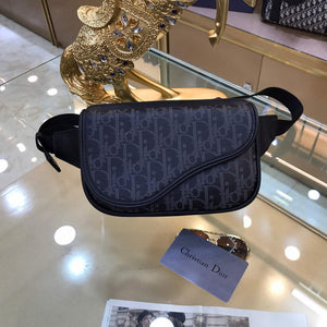 Dior 1ADPO223 Saddle Belt Bag Dior Oblique Galaxy Leather Black - Default Title - View 1