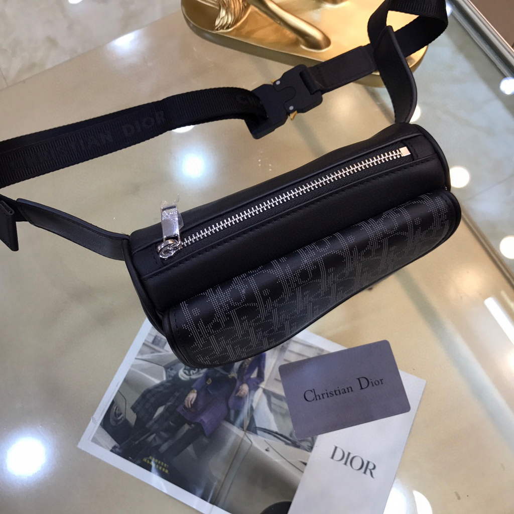 Dior 1ADPO223 Saddle Belt Bag Dior Oblique Galaxy Leather Black