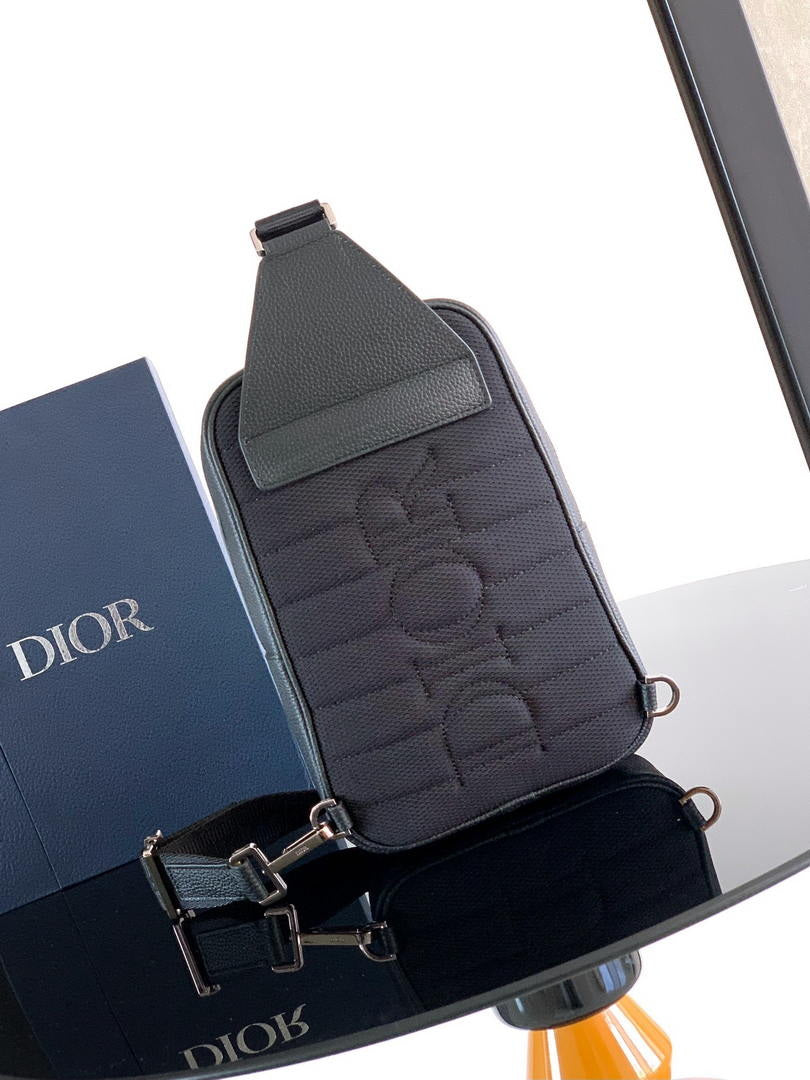 Dior 1ESBO065 Rider 2.0 Sling Bag Black Dior Oblique Jacquard and Black Grained Calfskin