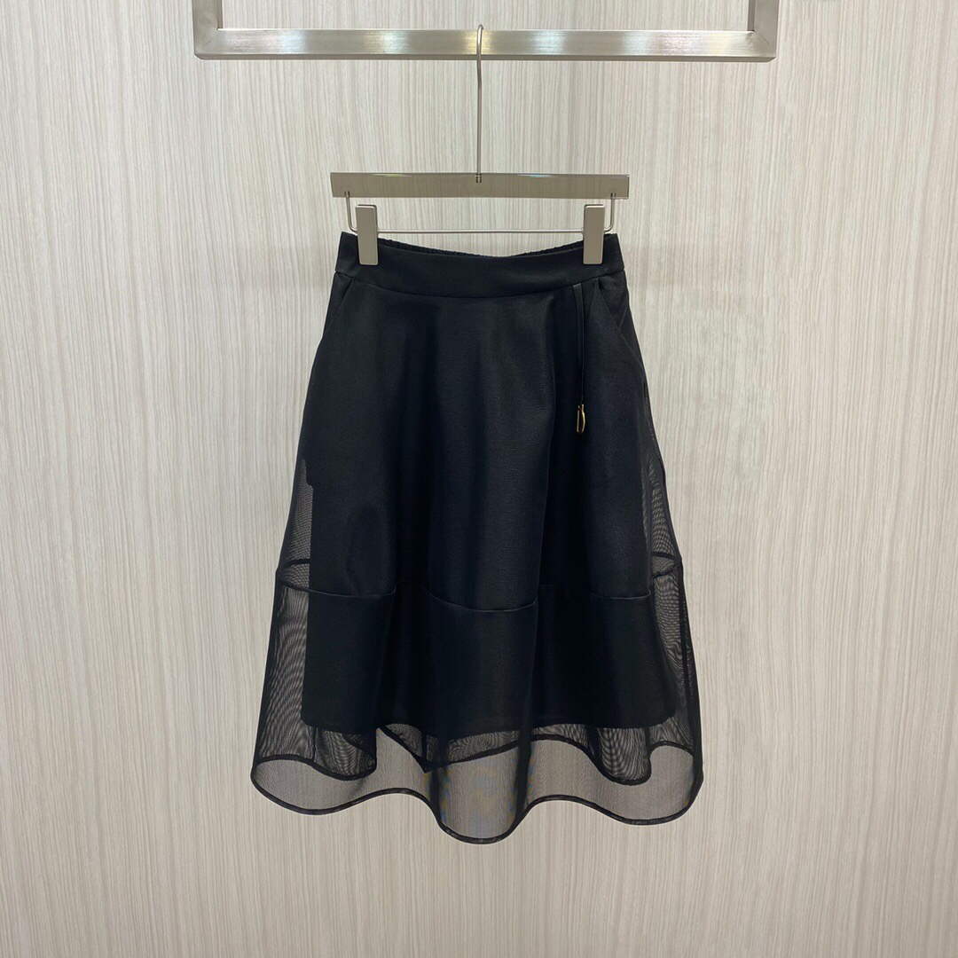 Dior 221J37 Flared Skirt in Black Tulle Tech - S - View 1