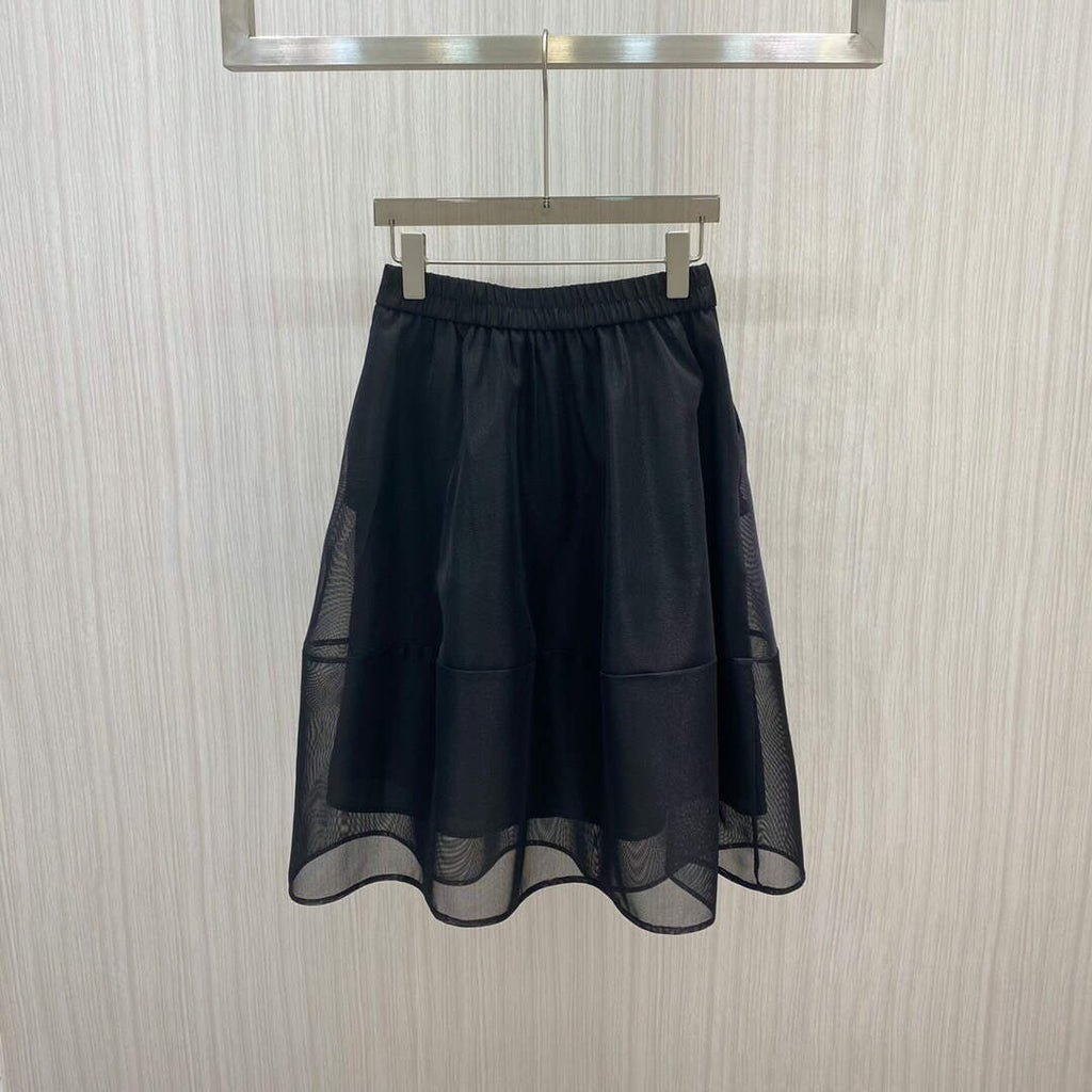 Dior 221J37 Flared Skirt in Black Tulle Tech