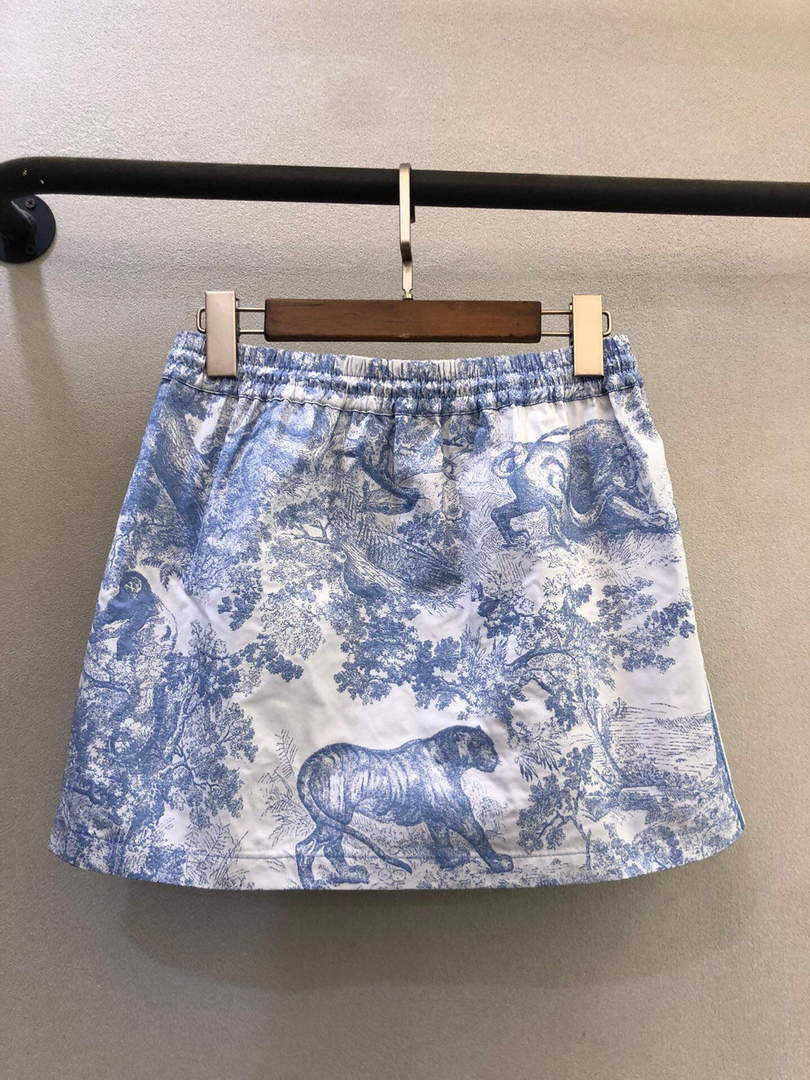Dior 221J41 Spring/Summer Classic Print Miniskirt Blue