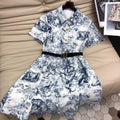 Dior 221R81 Mid Length Shirt Dress White and Navy Blue - S - View 1