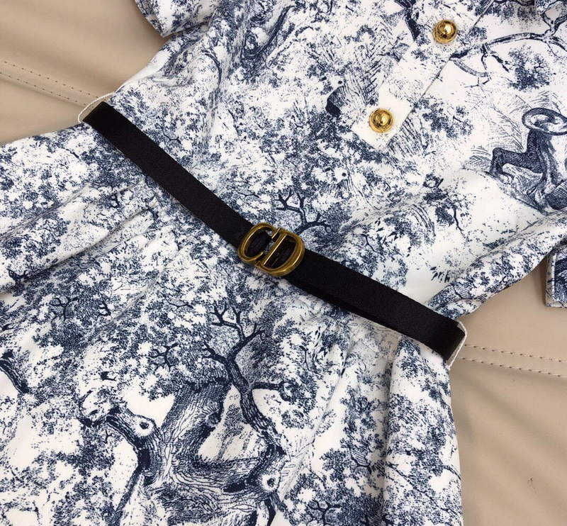 Dior 221R81 Mid Length Shirt Dress White and Navy Blue