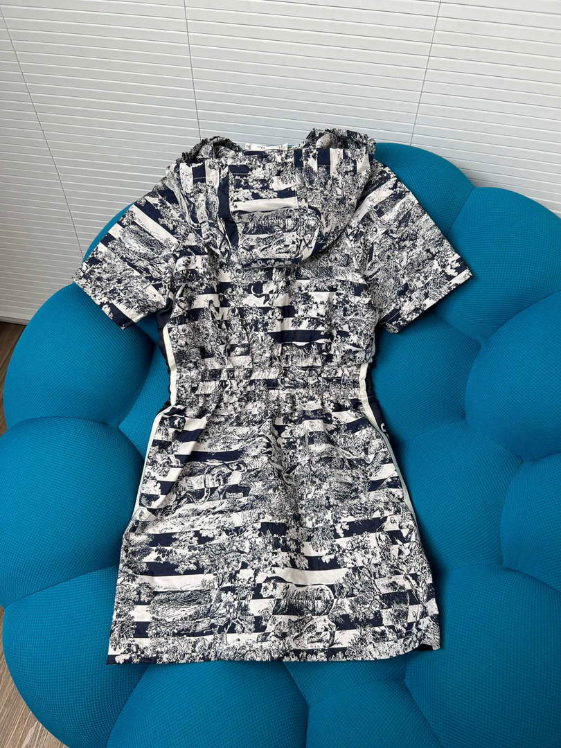 Dior 227R40 Short Hooded Dress Navy Blue