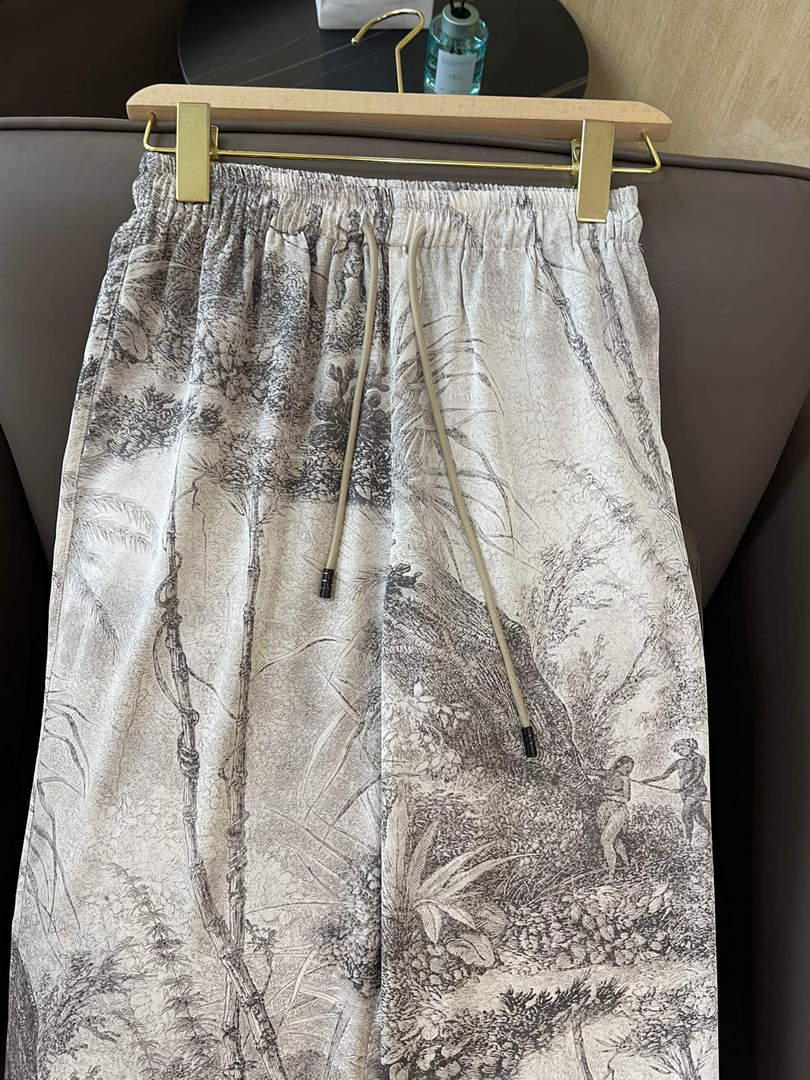 Dior 241P30 Printed Satin wide-leg Pants Gray white