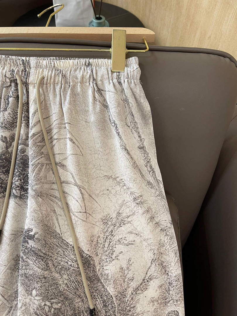 Dior 241P30 Printed Satin wide-leg Pants Gray white