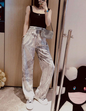 Dior 241P30 Printed Satin wide-leg Pants Gray white - S - View 1
