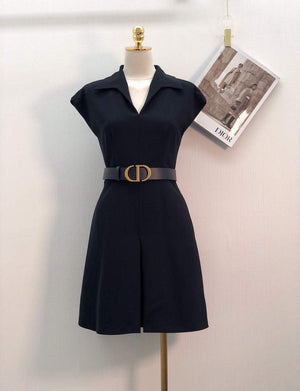 Dior 241R45 Mid Length Belted Dress Black - S - View 1