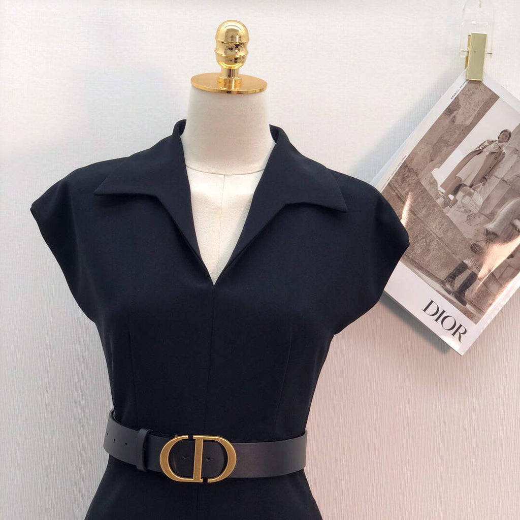 Dior 241R45 Mid Length Belted Dress Black