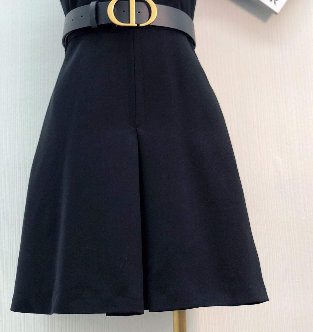 Dior 241R45 Mid Length Belted Dress Black