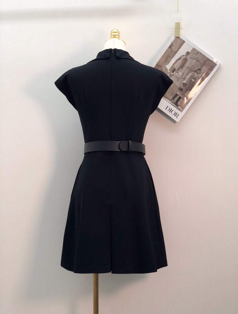 Dior 241R45 Mid Length Belted Dress Black