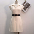 Dior 241R45 Mid Length Belted Dress White - S - View 1