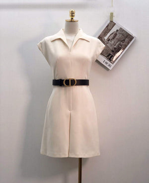 Dior 241R45 Mid Length Belted Dress White - S - View 1