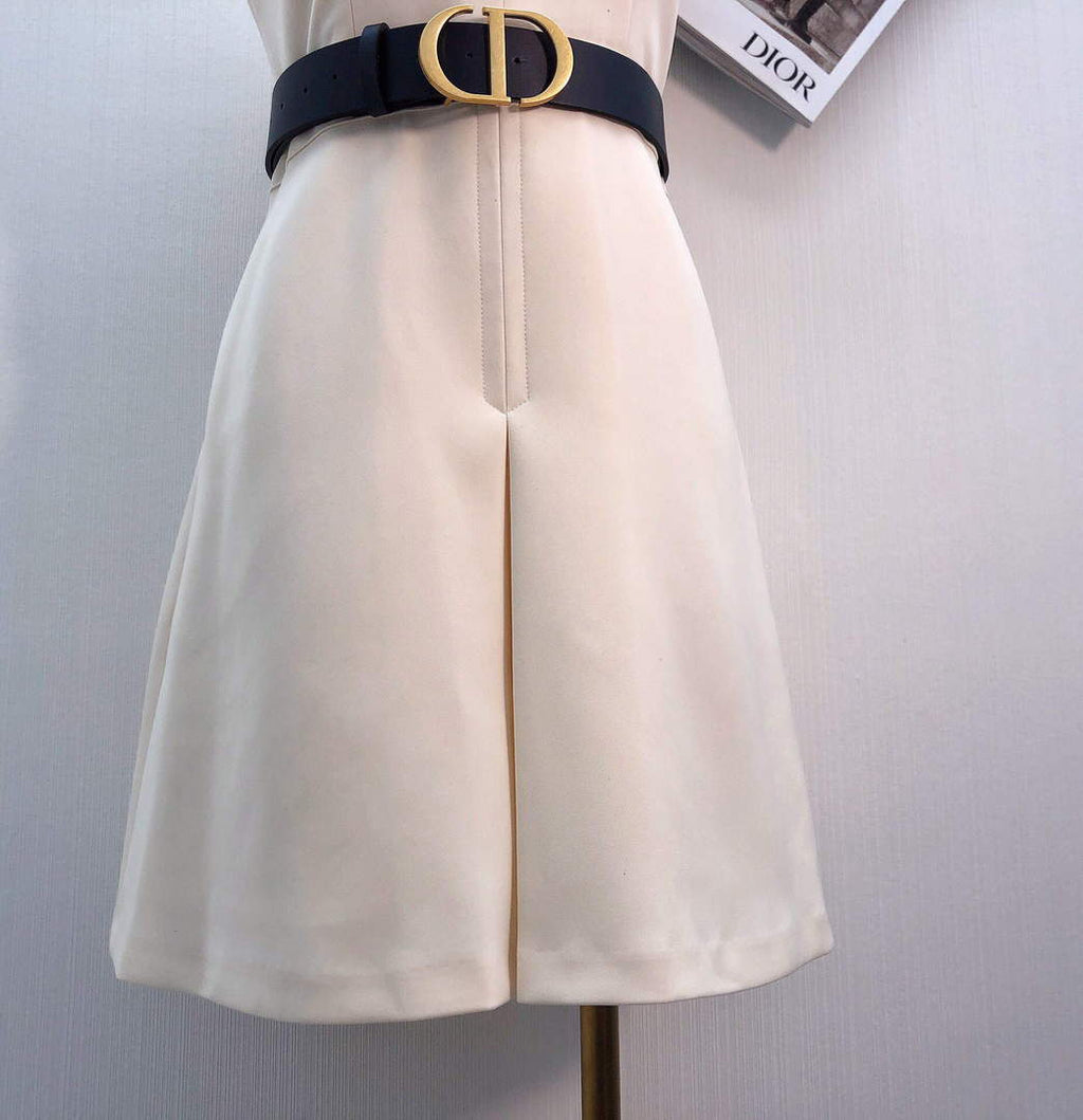 Dior 241R45 Mid Length Belted Dress White
