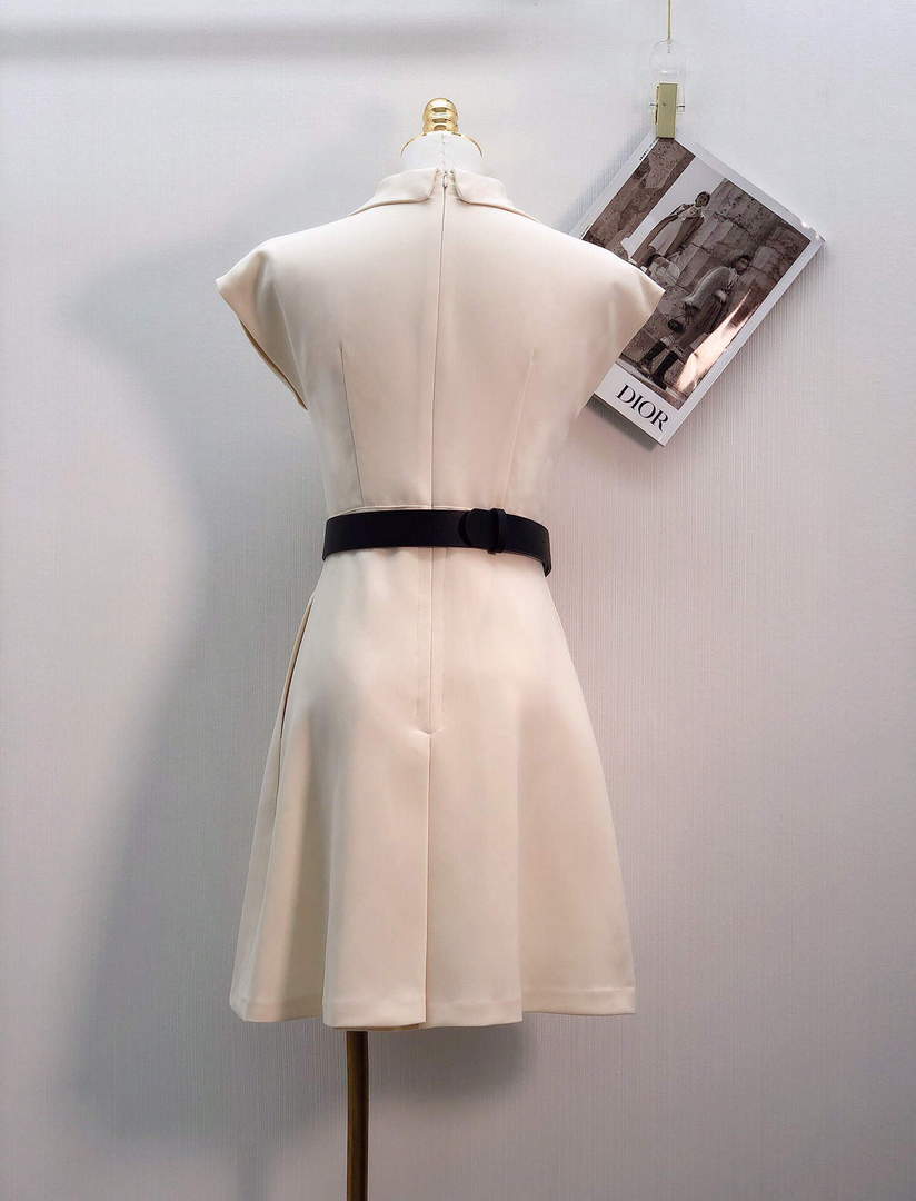 Dior 241R45 Mid Length Belted Dress White