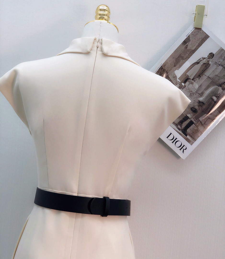 Dior 241R45 Mid Length Belted Dress White