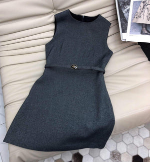 Dior 241R45 Mid Length Belted Dress Dark grey - S - View 1