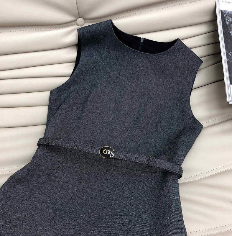 Dior 241R45 Mid Length Belted Dress Dark grey
