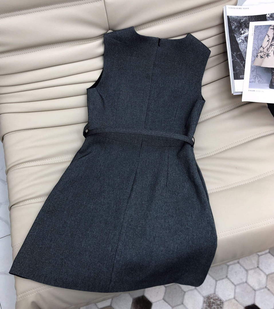 Dior 241R45 Mid Length Belted Dress Dark grey