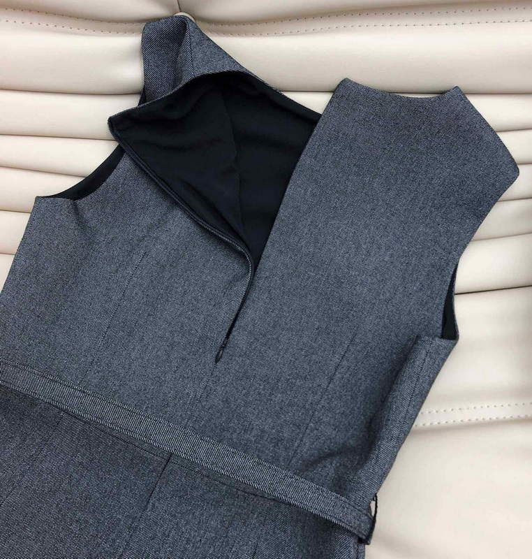 Dior 241R45 Mid Length Belted Dress Dark grey