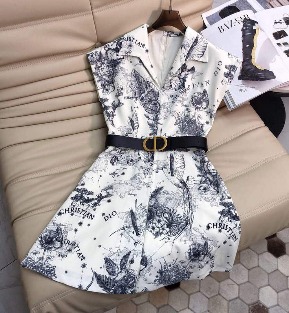 Dior 241R45 Mid Length Belted Dress White gray - S - View 1