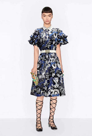 Dior 241R46 Mid Length Belted Dress Blue white - S - View 2