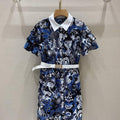 Dior 241R46 Mid Length Belted Dress Blue white - S - View 1