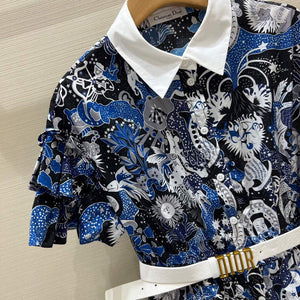 Dior 241R46 Mid Length Belted Dress Blue white - S - View 4