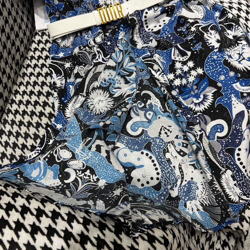Dior 241R46 Mid Length Belted Dress Blue white