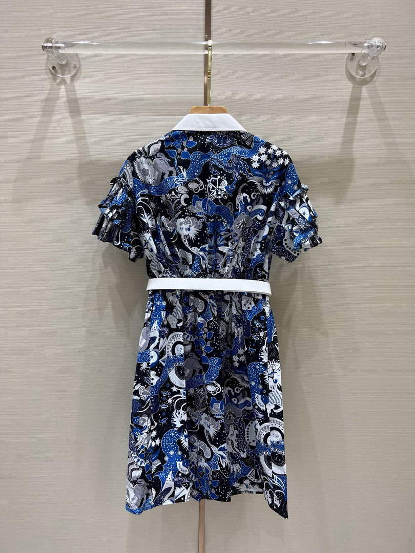 Dior 241R46 Mid Length Belted Dress Blue white