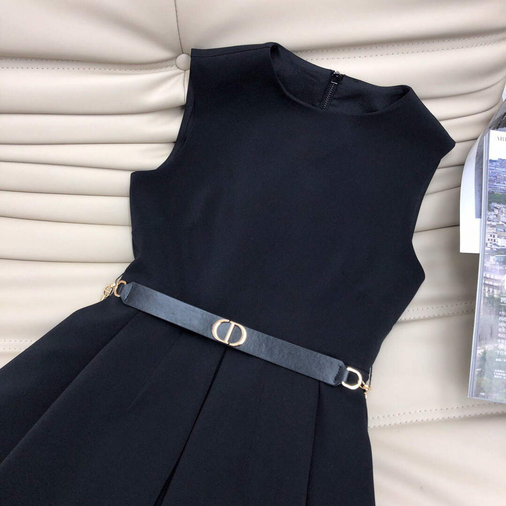 Dior 241R47 Mid Length Belted Dress Black