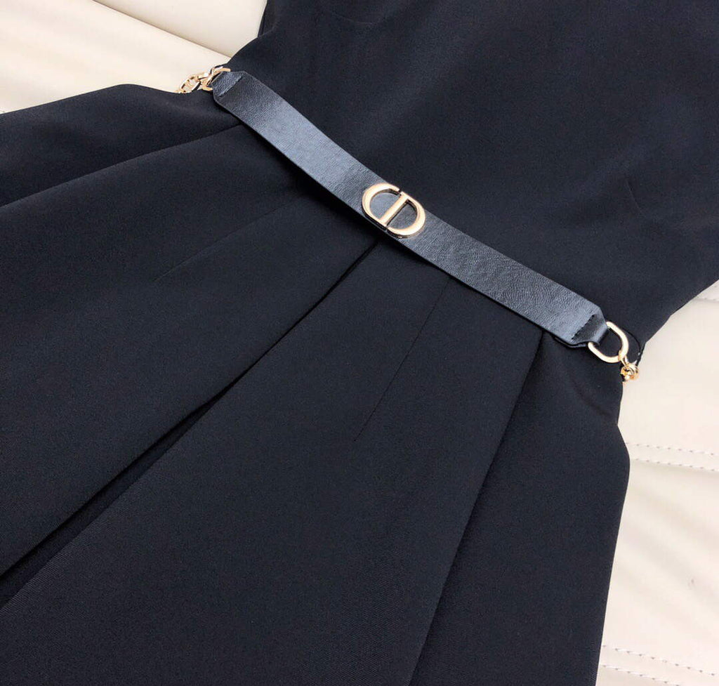 Dior 241R47 Mid Length Belted Dress Black