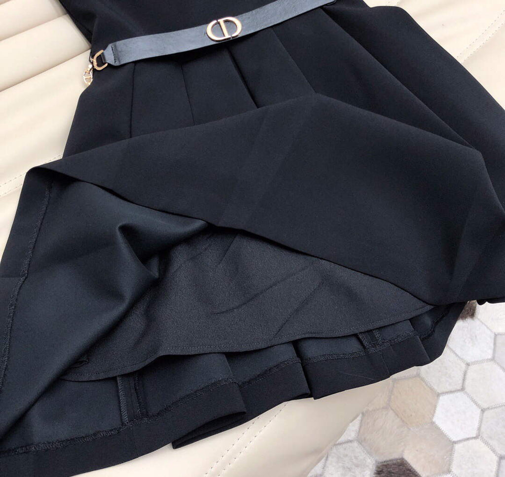 Dior 241R47 Mid Length Belted Dress Black