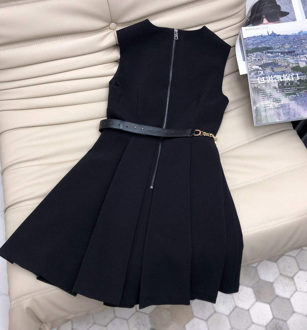 Dior 241R47 Mid Length Belted Dress Black