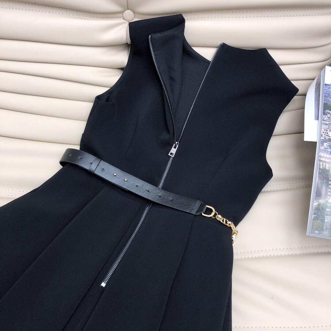 Dior 241R47 Mid Length Belted Dress Black