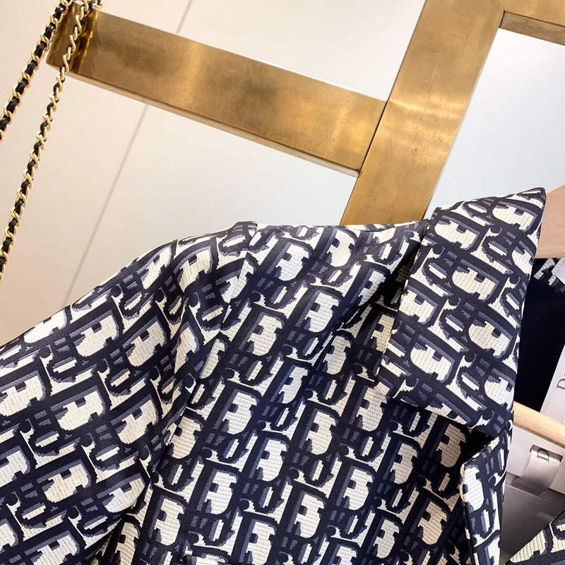 Dior 241R48 Mid Length Belted Dress Classic Jacquard Blue