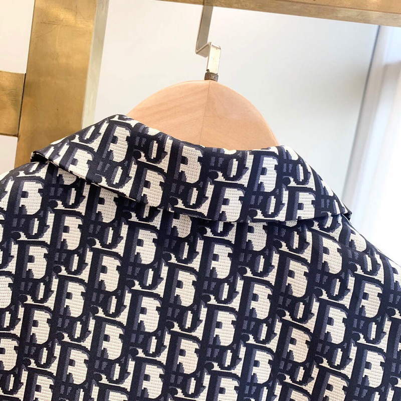 Dior 241R48 Mid Length Belted Dress Classic Jacquard Blue