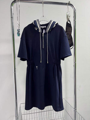 Dior 241R49 Mid Length Belted Dress Dark Blue - S - View 1