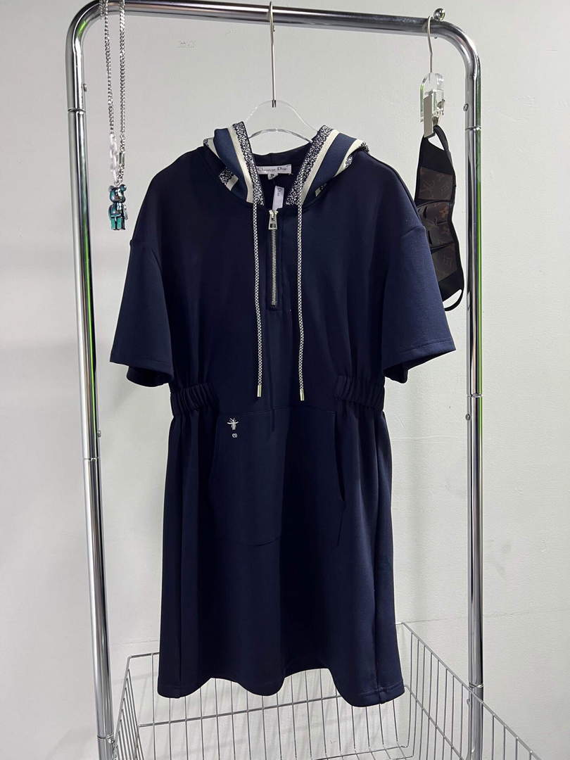 Dior 241R49 Mid Length Belted Dress Dark Blue - S - View 1