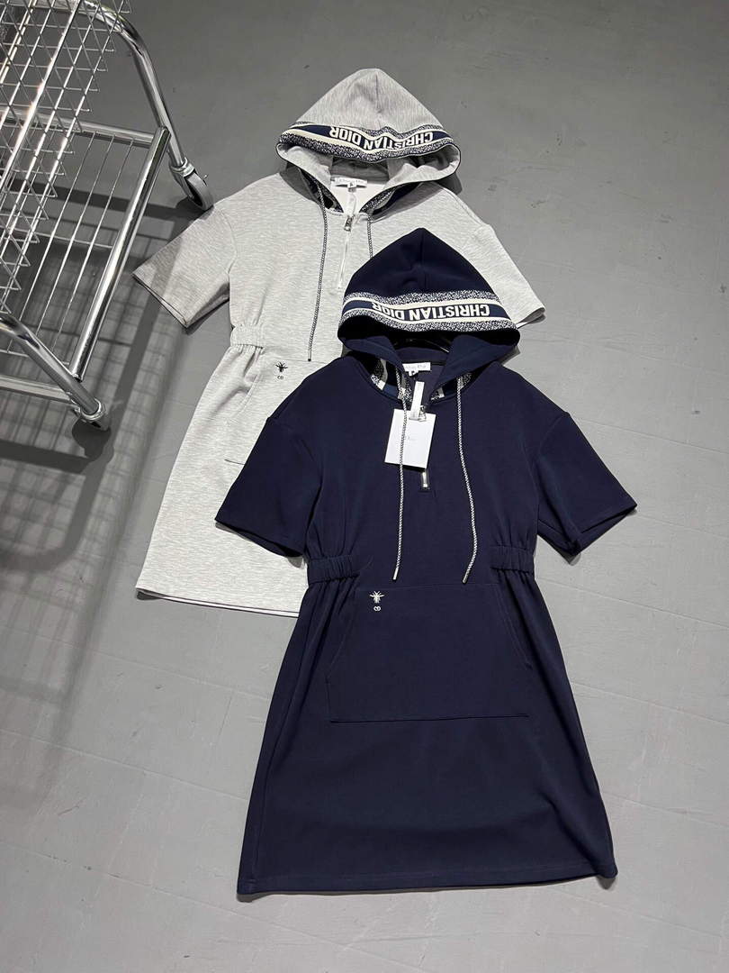 Dior 241R49 Mid Length Belted Dress Dark Blue