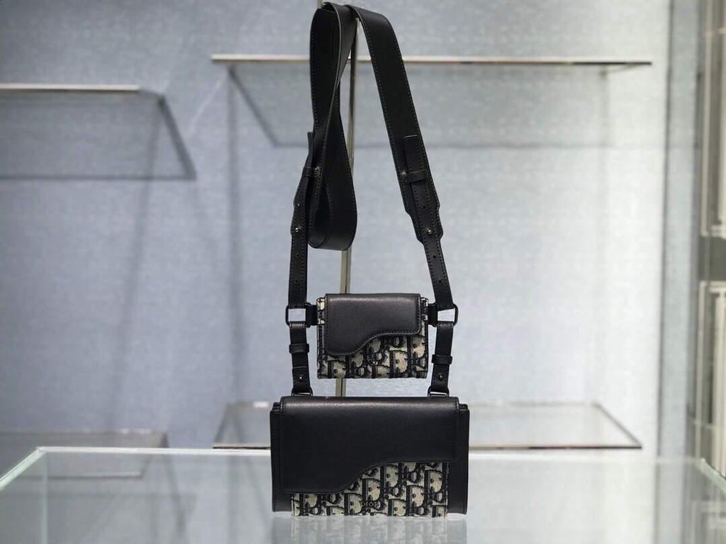 Dior 2GACA321 Elite Shoulder Pouch Beige And Black Jacquard Canvas Calfskin - Voguebags