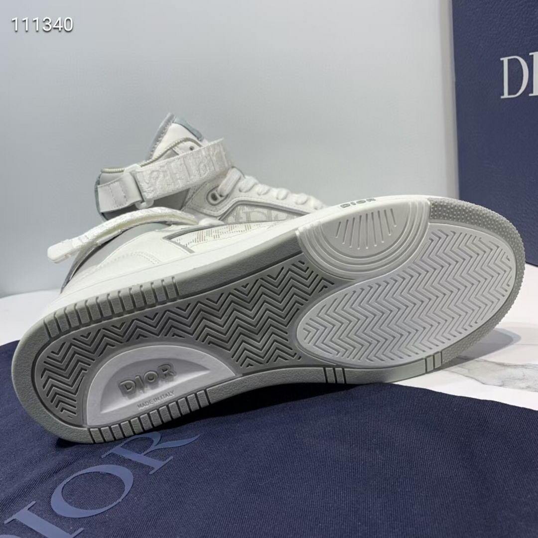 Dior 3SH132 B27 High Top Sneaker White Calfskin With Oblique Jacquard - Voguebags