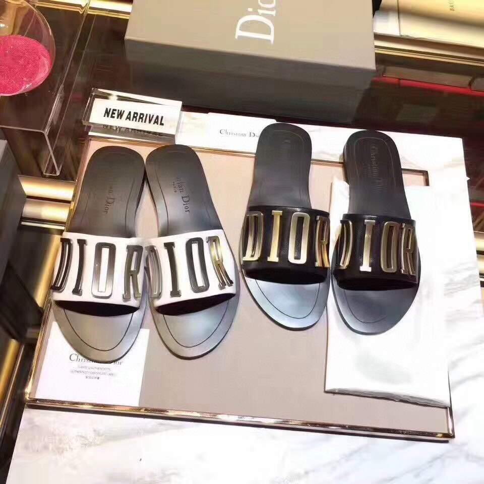 Dior 81178 Diro Letter slippers Sandals  White Black logo - luxibagsmall