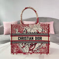 Dior M1296 Small DIOR BOOK TOTE Red and White D-Royaume d'Amour Embroidery Red and white