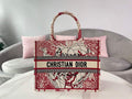 Dior M1296 Small DIOR BOOK TOTE Red and White D-Royaume d'Amour Embroidery Red and white